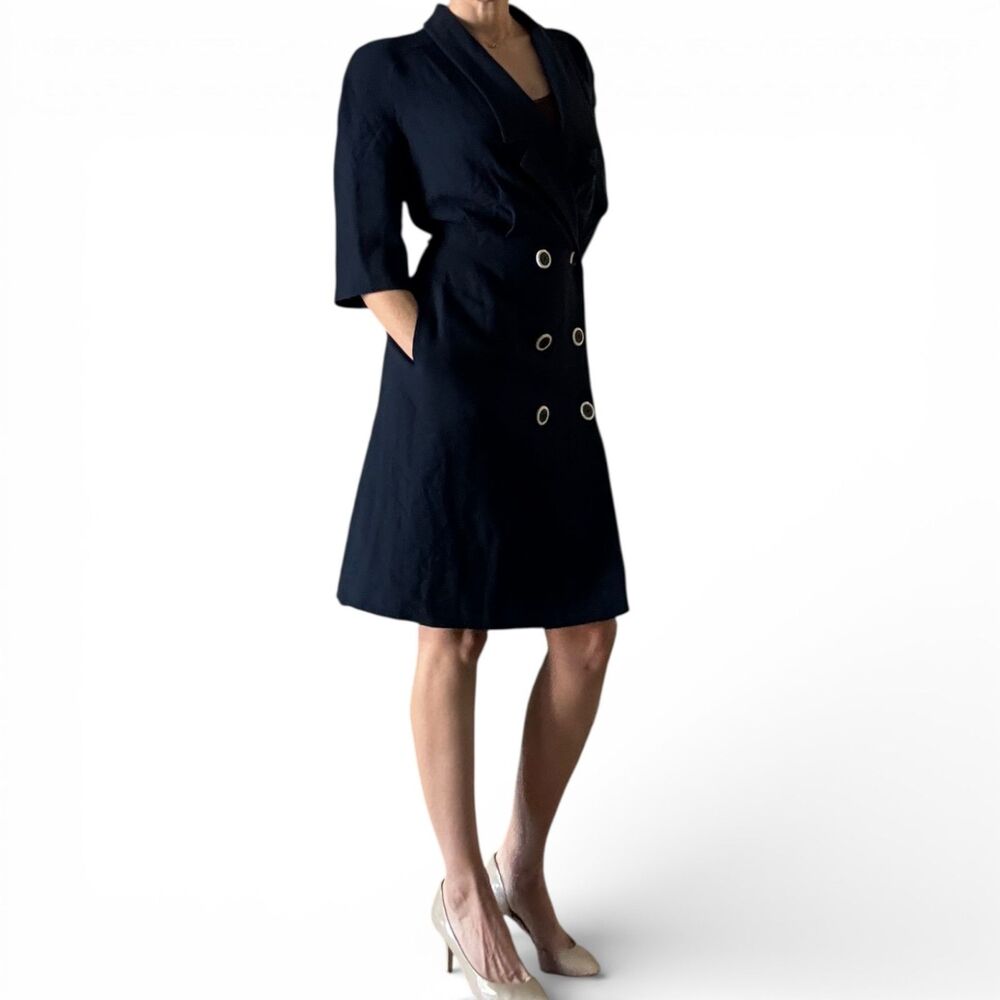 Vintage 90s Navy Double Breasted Tailored Dress Made in Italy Large Office Siren